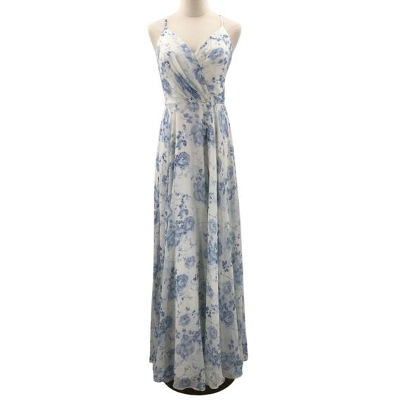 AW BRIDAL 8 M white blue botanical floral wedding guest party maxi dress NEW B46 - Picture 1 of 7